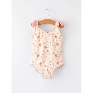 Girls Size 6 One-Piece Swimsuit – Star Print – Pink & Orange